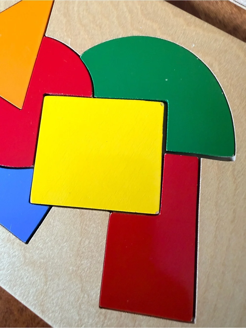 Wooden Santa and Shapes Puzzle Set - Red, Green, Yellow - Handmade, Vintage